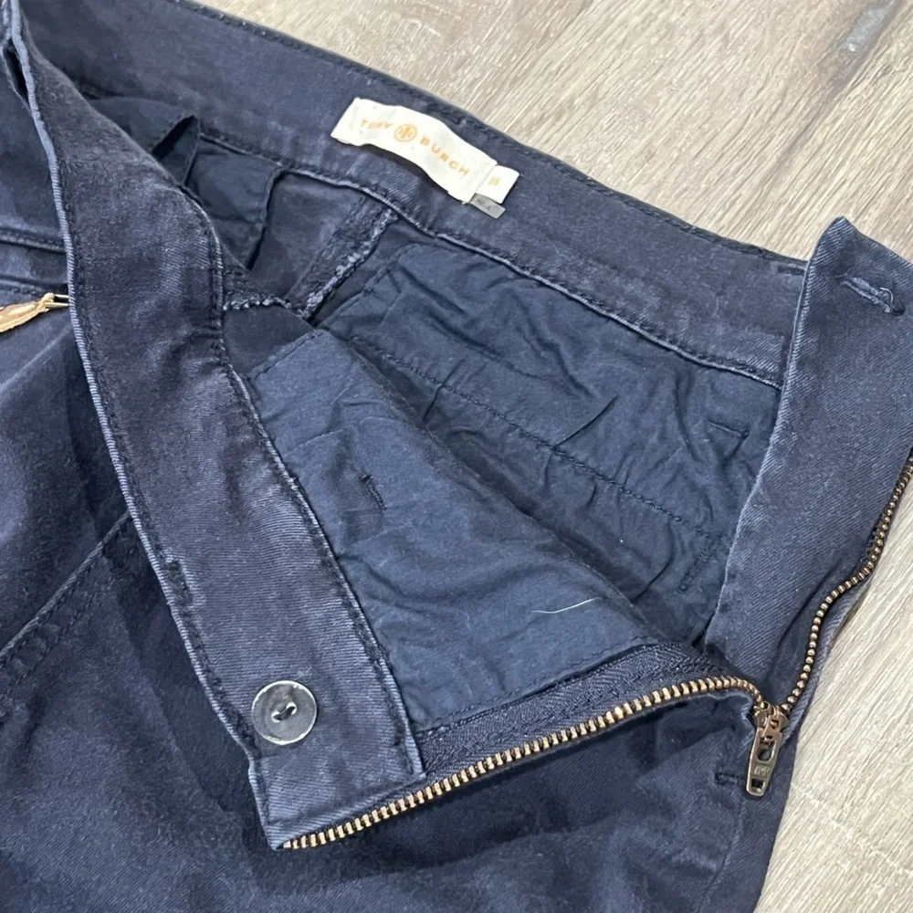 Tory Burch Size 25 Navy Stretch Front Pocket Size Zip Ankle Button Pants Chino